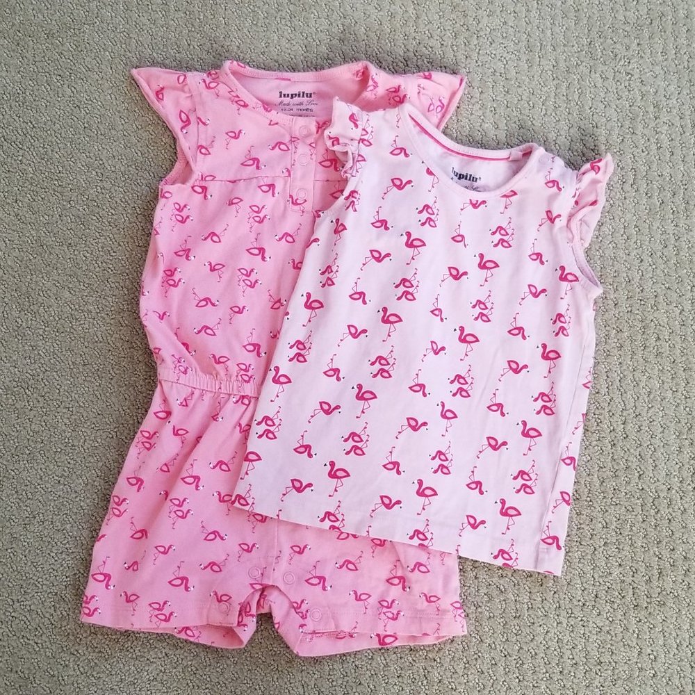 Lupilu Flamingo Tee and Romper Set 12-24 Months